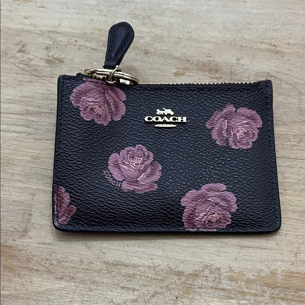 Coach Black Wallet with Pink Floral Design